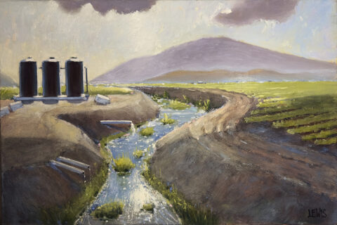 "Drainage Canal with Toro peak", 24 x 16, by Robert Lewis Catalog # 1019 "Drainage Canal with Toro peak"