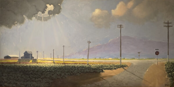 "The Intersection of Blanco and Armstrong Roads", 48 x 24, Oil on Canvas by Robert Lewis Catalog # 1031 "The Intersection of Blanco and Armstrong Roads"