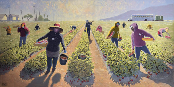 "Harvesting Strawberries", 48 x 24, Oil on Canvas by Robert Lewis Catalog # 1034 "Harvesting Strawberries"