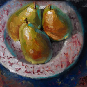 <i><b>"Pears on a Patterned Plate"</b></i><br>14"x11" Fine Art Print<br>on 20"x16" Paper